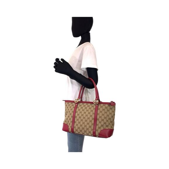 Pre Loved Gucci  GG Supreme Canvas Tote Bag BeigeRed - Picture 6 of 8